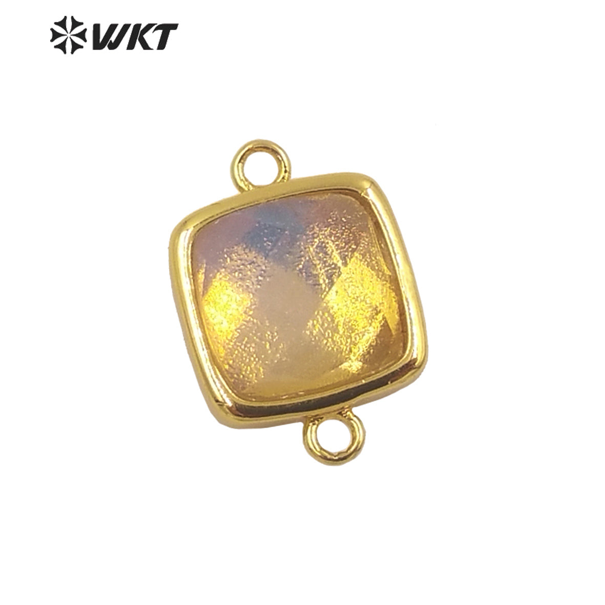 WT-C305 Wholesale Fashion Gold Bezel Double Loops Small square Stone Connectors for Jewelry DIY Design Findings