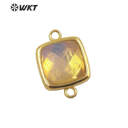 WT-C305 Wholesale Fashion Gold Bezel Double Loops Small square Stone Connectors for Jewelry DIY Design Findings