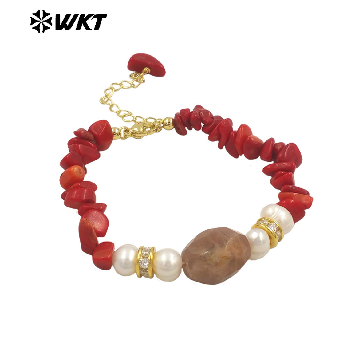 WT-B696 WKT New Arrival Worker Handmade by Natural Nugest Beads Stone Bracelet With Extend Chain Charms Lady Bracelet