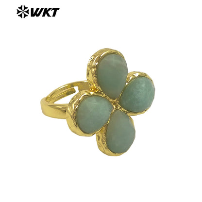 WT-R601 Beautiful 18K Gold Electroplated Natural Gemstones Flower Shape Rings Adjustable For Women Fashion Style Jewelry