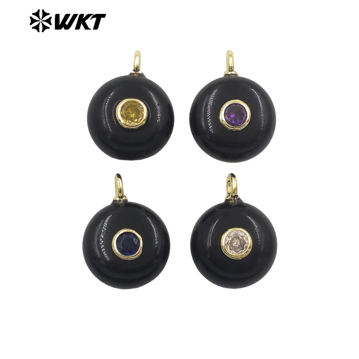 WT-P2024 Wholesale Multi Color Round Natural Gemstones Setting In Zircon Little Pendants For Exquisite Necklace Making