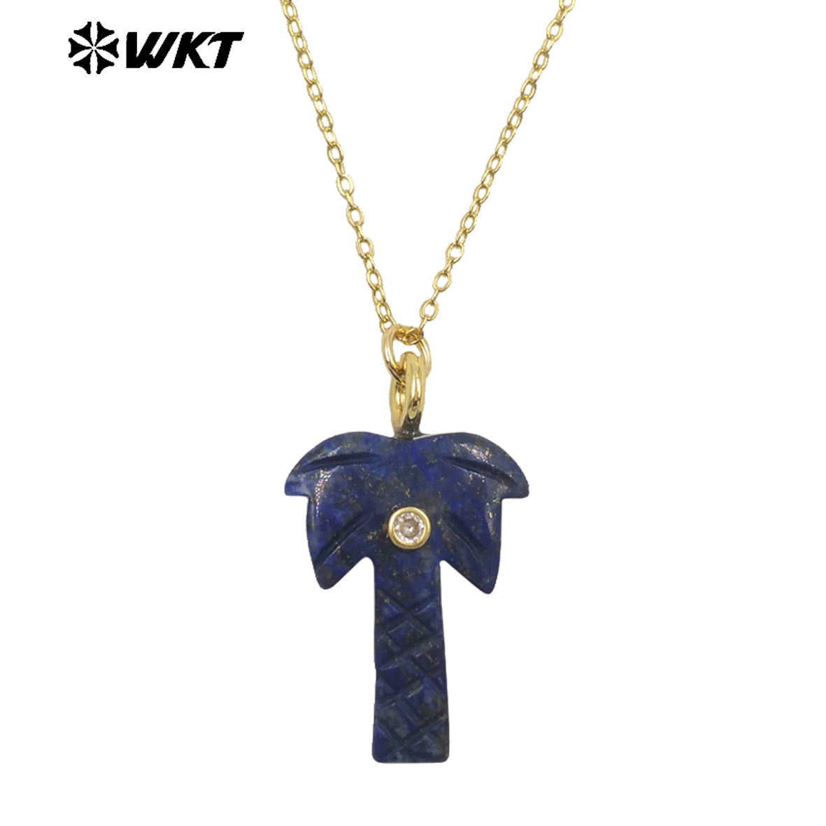 WT-N1534 Amazing Various Natural Gemstones Carved Coconut Trees Shape Charms Gold Necklaces For Women Fashionable Jewelry