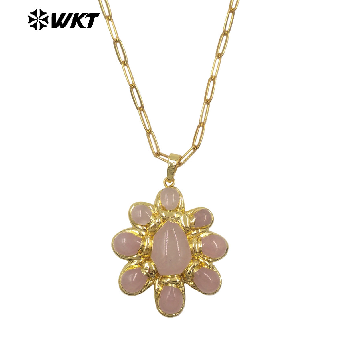 WT-N1528 High Quality Gold Electroplated Amethyst Natural Gemstones Pendants Necklaces For Women Unique Jewelry Present
