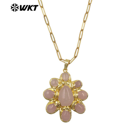 WT-N1528 High Quality Gold Electroplated Amethyst Natural Gemstones Pendants Necklaces For Women Unique Jewelry Present