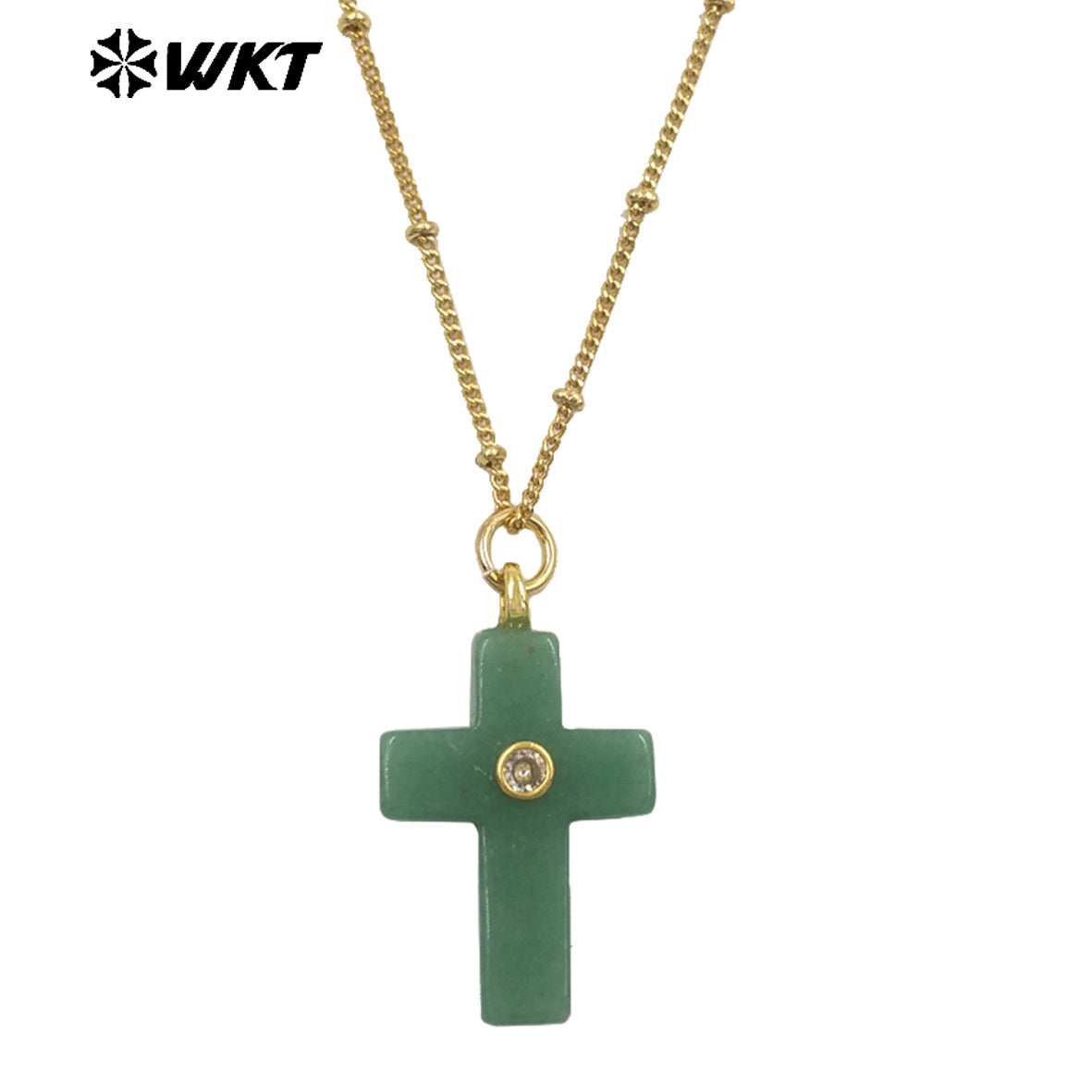 WT-N1533 Popular Sale Gold Chain With Colorful Natural Gemstones Cross Shape Charms Necklaces As Women Daily Wearing Jewelry