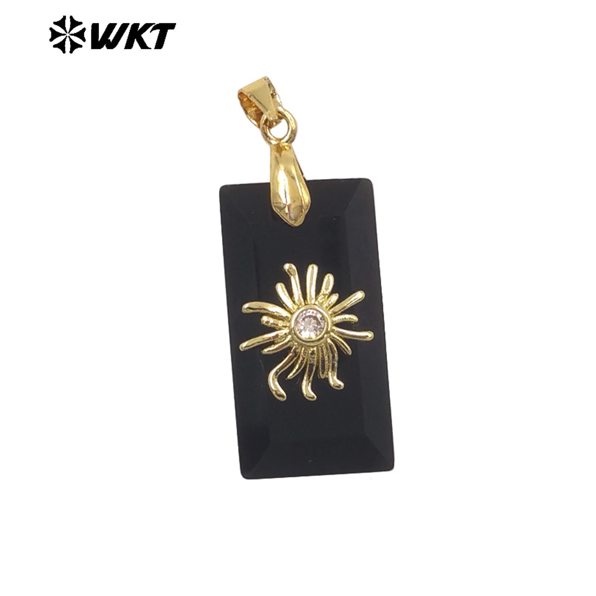 WT-P2068 Wholesale Gold Electroplated Sun Zircon And Natural Gemstones Rectangle Pendants As Handmade Jewelry Accessory