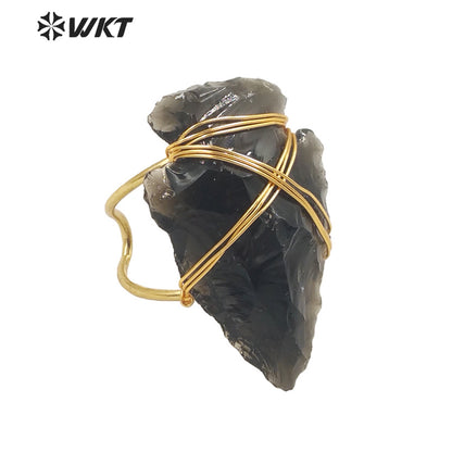 WT-R390 WKT 2022 Boho Style Women Wire Wrapped pink Quartz Arrowhead Ring for Women New Fashion Statement Ring Party