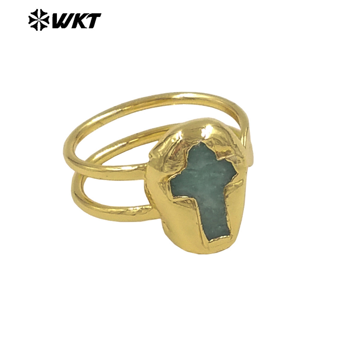 WT-R600 Popular Wonderful 18K Gold Plated Natural Gemstones Cross Shape Adjustable Rings For Lady Daily Wearing Jewelry