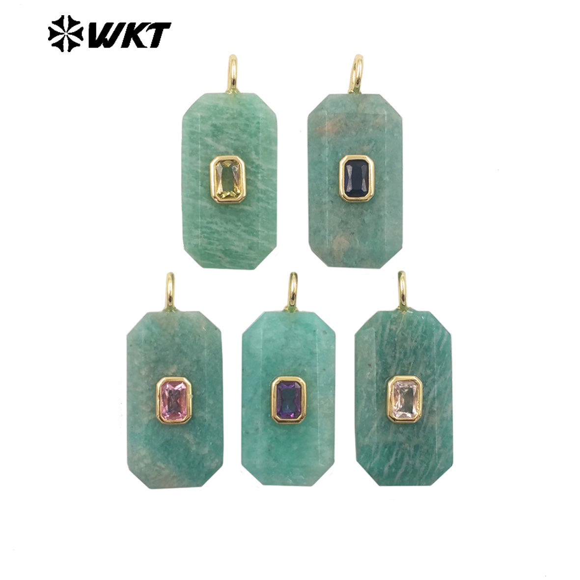 WT-P2084 Unique Colorful Zircon And Natural Gemstone Faceted Geometric Gold Pendants As Necklace Jewelry Design Accessory