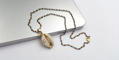 WT-JN097 WKT Jewelry Cowrie Necklace with Gold Plated Trim and CZ Stone Necklace Colorful Cz Necklace in Stock