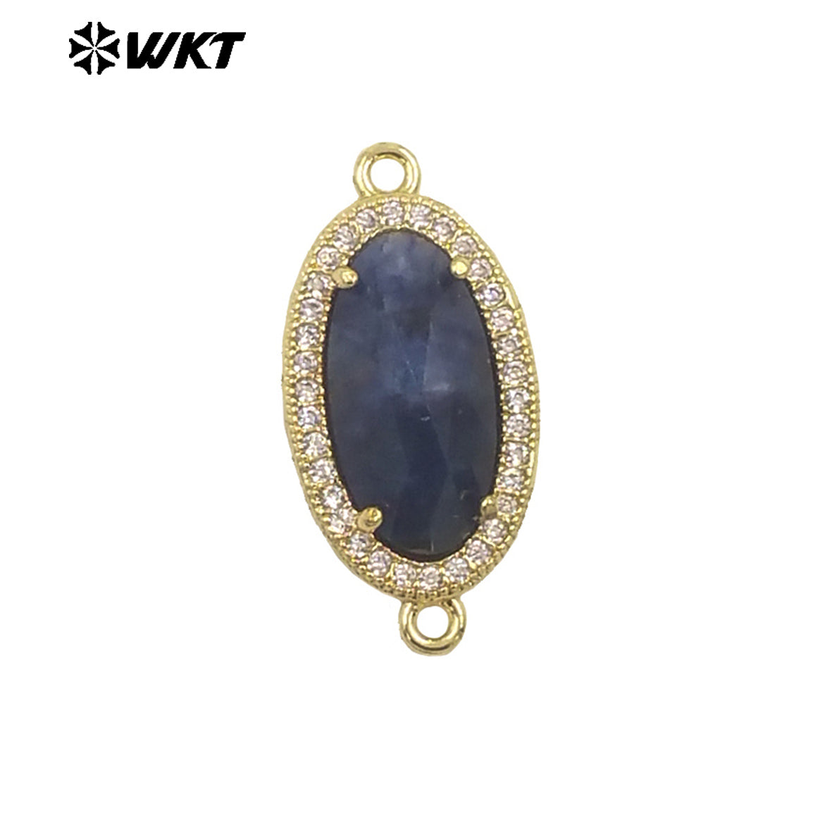 WT-C334 New Arrivals 18K Gold Plated Small Zircon Oval Multicolored Gemstone Necklace Pendant Connector Jewelry Accessories