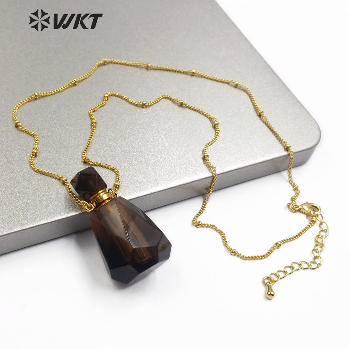 WT-N1171 Newest Natural Green Fluorite Stone Perfume Bottle Necklace Rhodonite Necklace Women Stylish Moss Agate Necklace