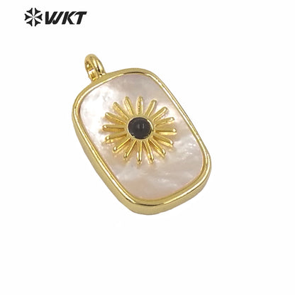 WT-P1590 Amazing Gold Electroplated Bezel Natural Stone Setting square Pendant Fashion Women Themed Charm Stone Pendants