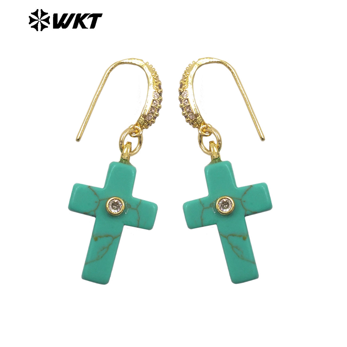 WT-E819 Popular Fashionable Zircon And Natural Gemstones Cross Design Gold Earrings As Female Wedding Matching Jewelry