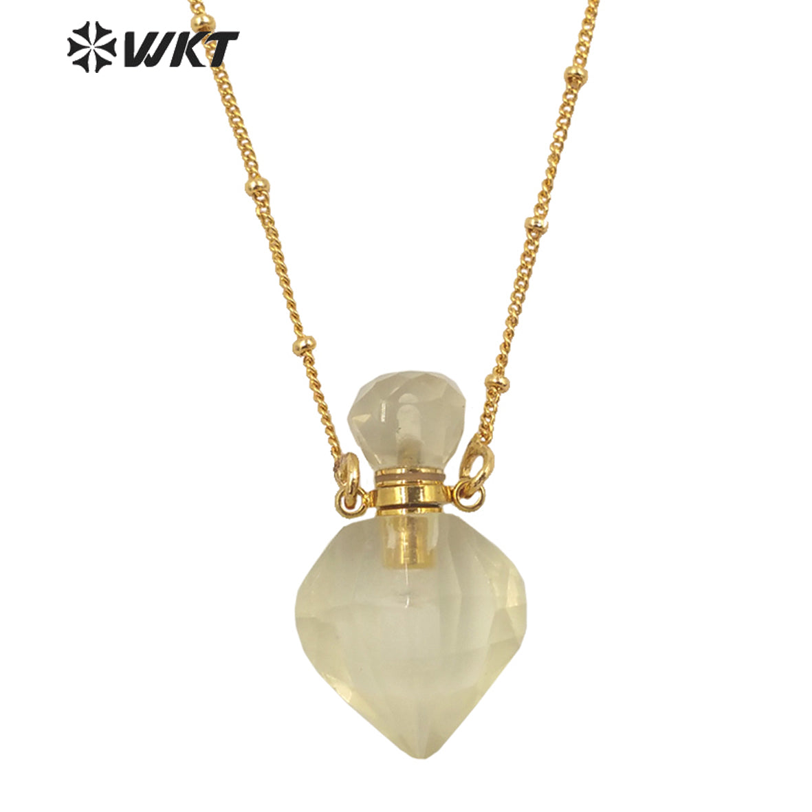 WT-N1358 WKT Hot Style Natural Crystal pink Quartz Amethyst Yellow Citrine Perfume Bottle Necklace Fine Pendent Necklace Women
