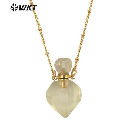 WT-N1358 WKT Hot Style Natural Crystal pink Quartz Amethyst Yellow Citrine Perfume Bottle Necklace Fine Pendent Necklace Women