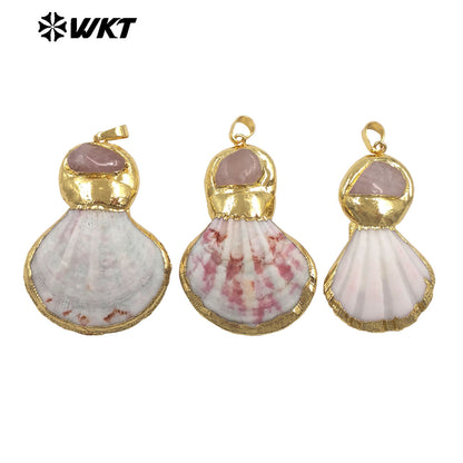 WT-JP508 High Quality Gold Plated Natural Stone And Scallop Shell Splicing Pendants For Handmade Necklace Design Accessory