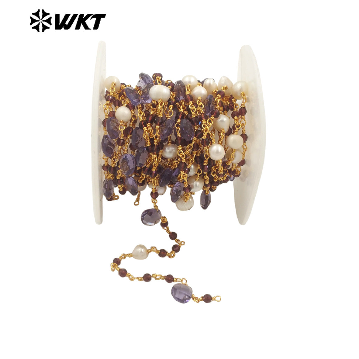 WT-RBC239 Wholesale New Handmade Wire Wrapped Natural Gemstone Beads DIY Jewelry Chain for Necklace Design