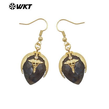 WT-E788 Exquisite Rose Quartz Multi Natural Gemstones Strawberry Shape Gold Plated Earrings For Women Lovely Jewelry Gift