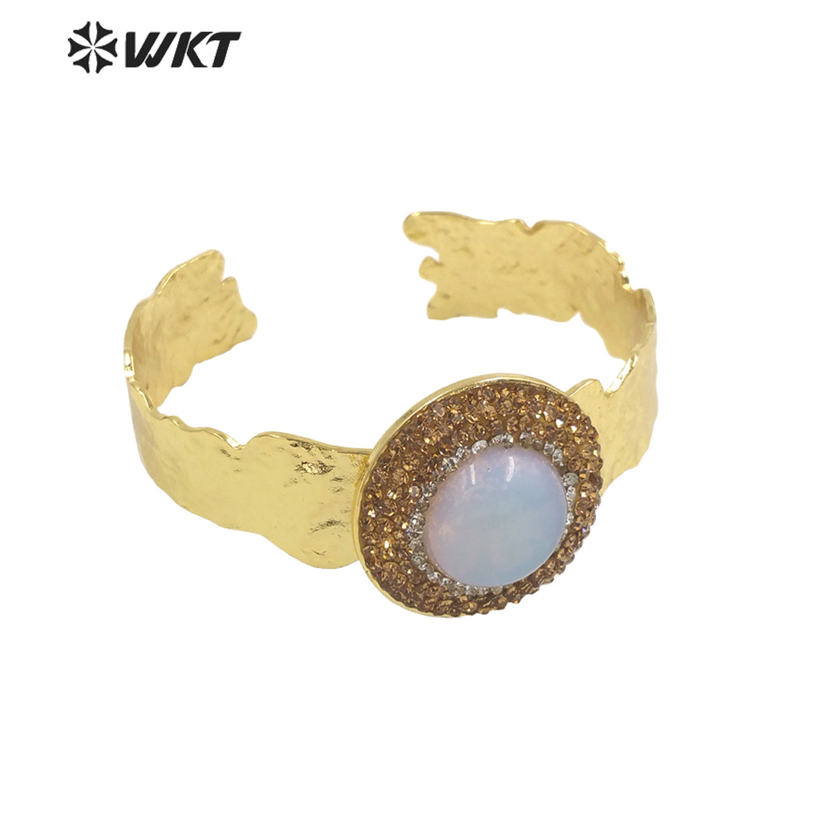WT-B627 INS Trendy Gold Rhinestone Bangle Women 18k Gold Plated Round Stone Bangle Europe Boho Opening Stone Bangle