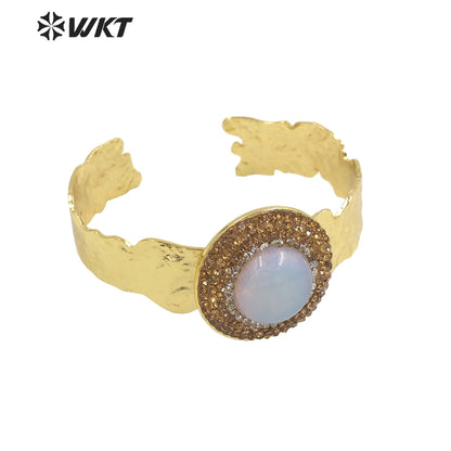 WT-B627 INS Trendy Gold Rhinestone Bangle Women 18k Gold Plated Round Stone Bangle Europe Boho Opening Stone Bangle
