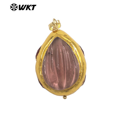 WT-P2071 Wonderful 18K Gold Electroplated Colorful Glaze Hand Carved Waterdrop Shape Pendants For Women Necklace DIY Making
