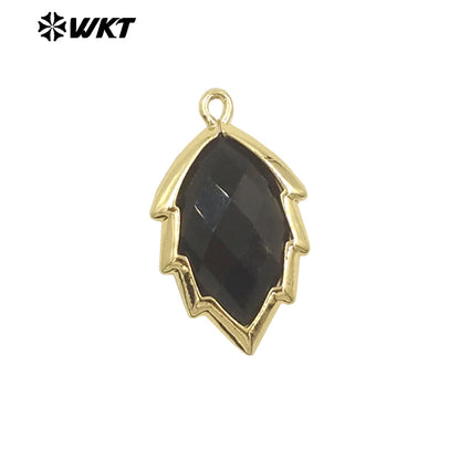 WT-P1990 Simple and Small Natural Multi-Type Gemstone 18K Gold Plated Delicate Leaf Shape Pendant Unisexes Jewelry DIY Necklace
