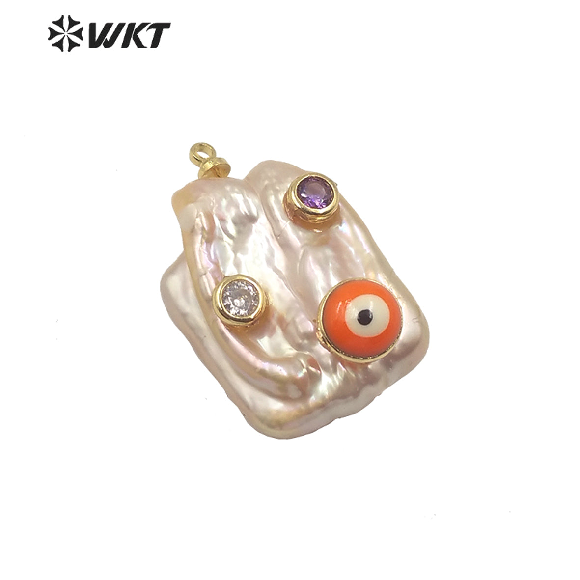 MP141 Hot Sales Natural Freshwater Pearl Pendant Long Rectangle White Pearl Pendant With CZ Charms for Necklace