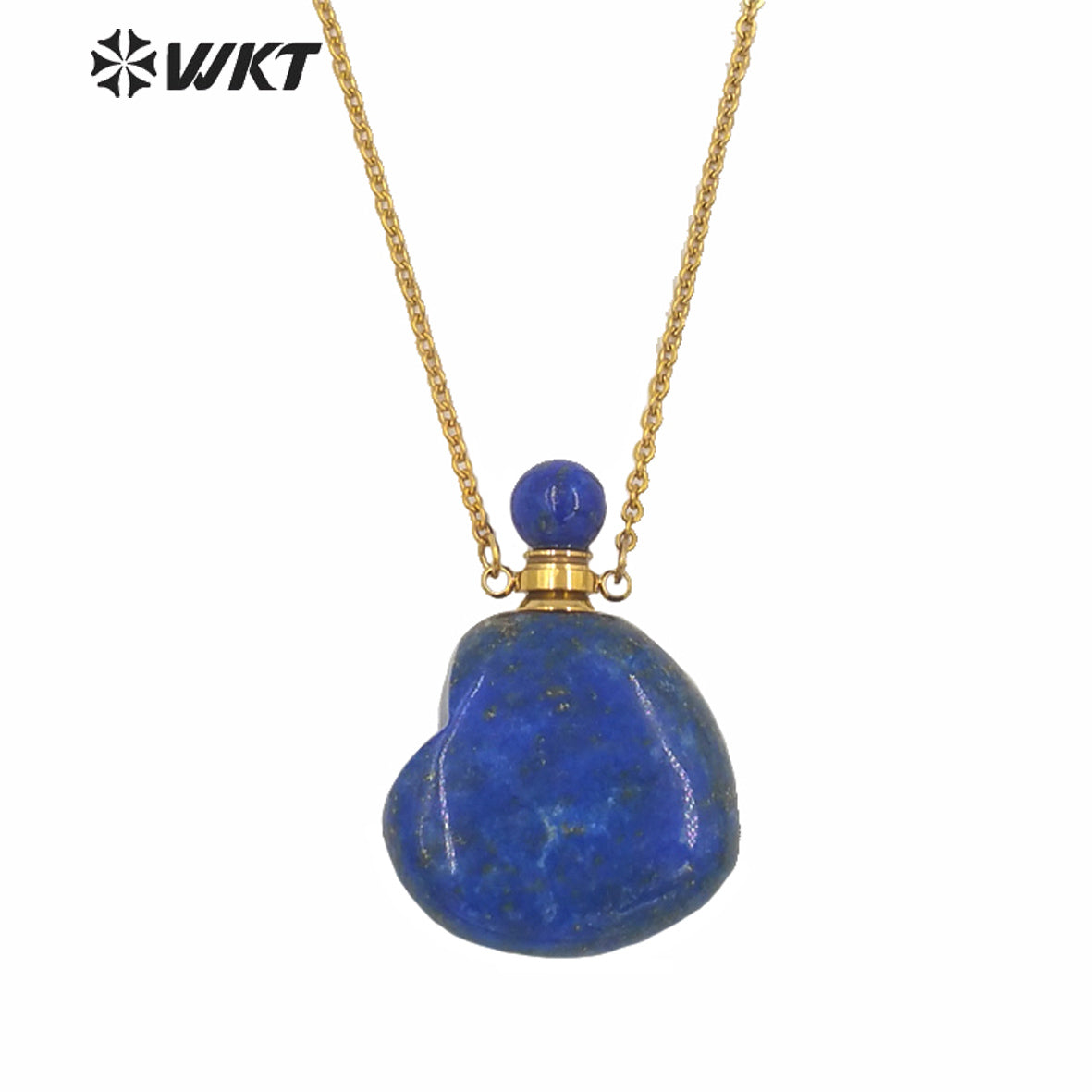 WT-N1249 Newest Natural Gemstone Heart Perfume Bottle Necklace Women Stainless Steel Chain Stone Essencial Oil Bottle Necklace
