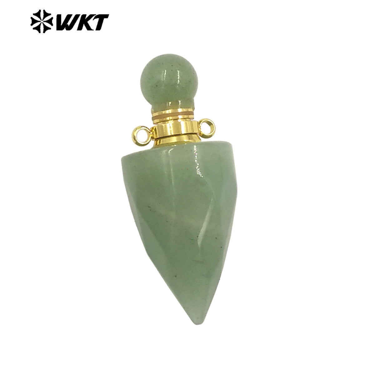 WT-P1979 New Design Fashion Gold Plated Faceted Natural Gemstone Carved Bullet Point Perfume Bottle Pendant for Necklace