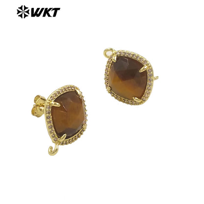 JFE120 Women Popular Fashion Gold Plated 10MM Square Natural Gemstone Amazonite Earring Studs With Hoop for DIY