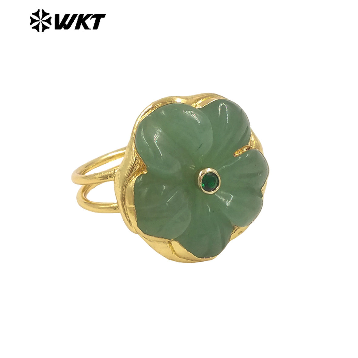 WT-R611 Exquisite Hot Sale Gold Plated Zircon And Natural Gemstones Carved Flower Shape Rings For Friends Birthday Jewelry Gift