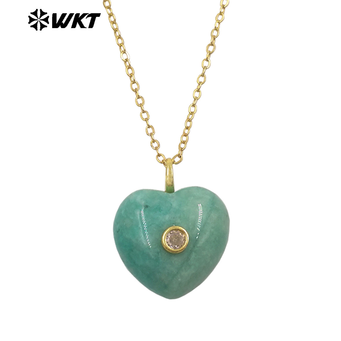 WT-N1531 Romantic Sweet Style Natural Gemstones Heart Shape Gold Charms Necklaces For Dance Party Matching Accessories