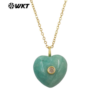 WT-N1531 Romantic Sweet Style Natural Gemstones Heart Shape Gold Charms Necklaces For Dance Party Matching Accessories