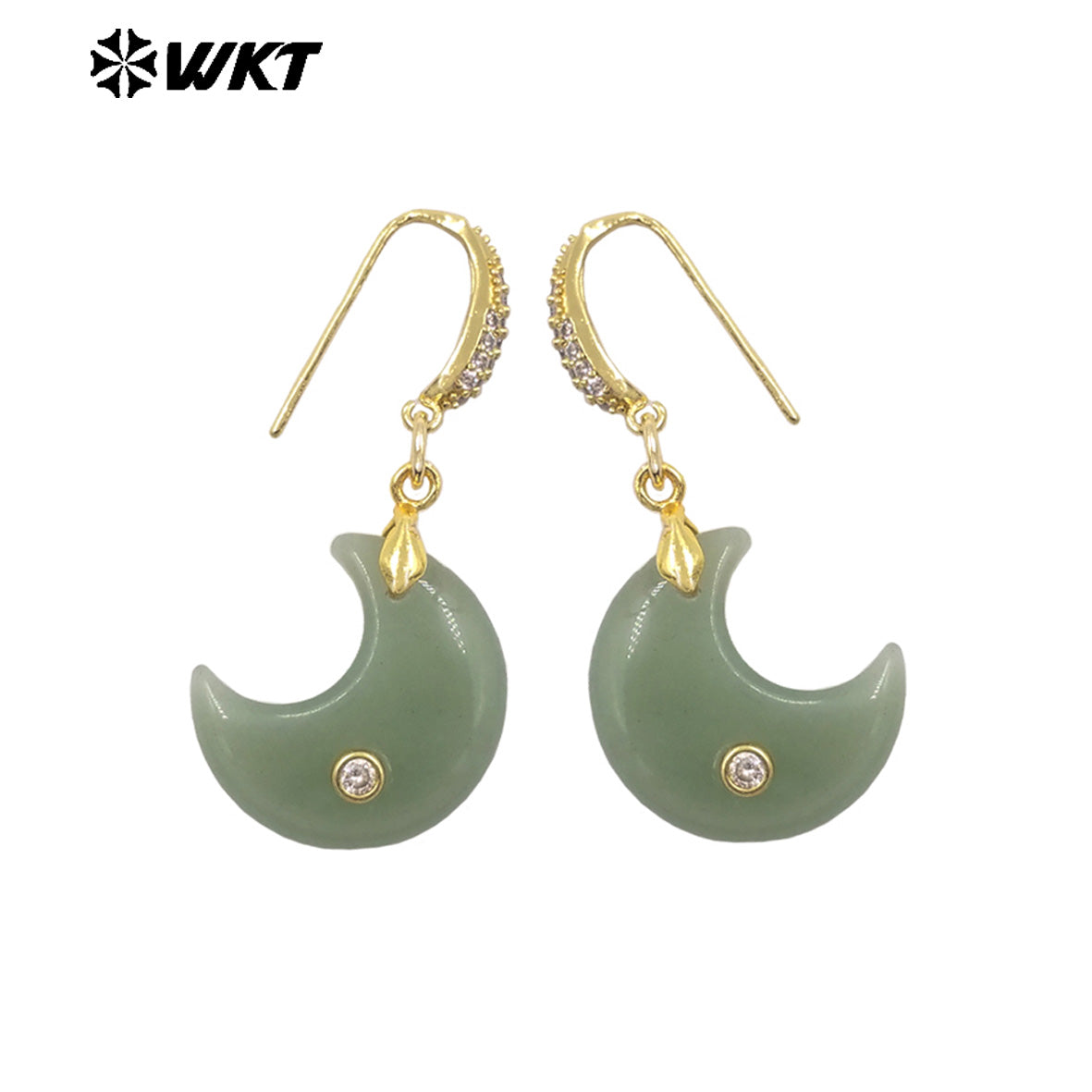 WT-E816 Lovely Style Zircon And Natural Gemstones Moon Shape Little Gold Pendant Earrings As Lady Daily Decorative Jewelry