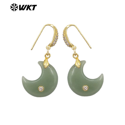 WT-E816 Lovely Style Zircon And Natural Gemstones Moon Shape Little Gold Pendant Earrings As Lady Daily Decorative Jewelry