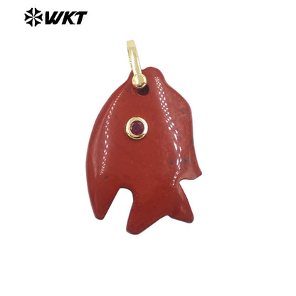 WT-P2106 Interesting Lovely Various Natural Gemstone And Zircon Fish Shape Charms Pendants For Women Fashion Jewelry Making