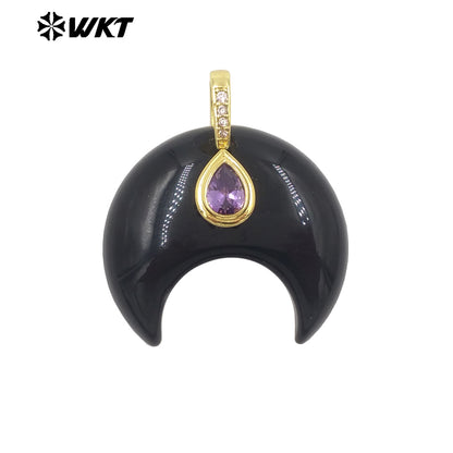 WT-P2143 Hot Popular Waterdrop Zircon And Natural Gemstones Horn Shape Little Pendants For Lady Handmade Necklace Decorative