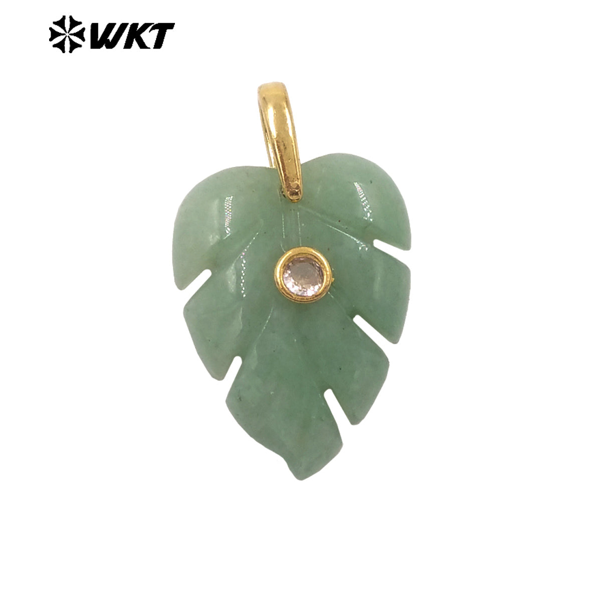 WT-P2141 Wonderful Zircon And Multi Colors Natural Gemstones Hand Carved Leaf Shape Gold Pendants For Lady Earrings DIY