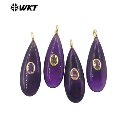 WT-P2065 Good Quality Gold Plated Zircon And Multi Natural Gemstones Waterdrop Shape Pendants For Fashion Women Earrings Making