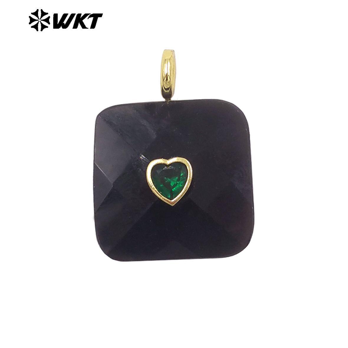 WT-P2105 Fashionable Heart Zircon And Multiple Natural Gemstones Facet Square Gold Pendants For Women Necklaces Design