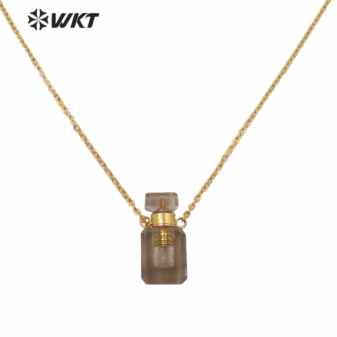 WT-N1239 Amazing Gold Electroplated Mini Cabochon Faceted Natural Stone Perfume Bottle Necklace Women Hot Essential Oil Necklace