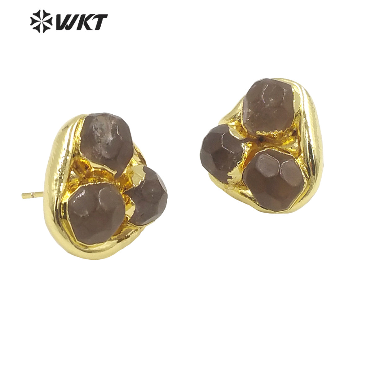 WT-E748 Newest WKT Exclusive Design Natural Triple Assemble Blue Agate Flower Shape Stone Studs America Hot Earrings