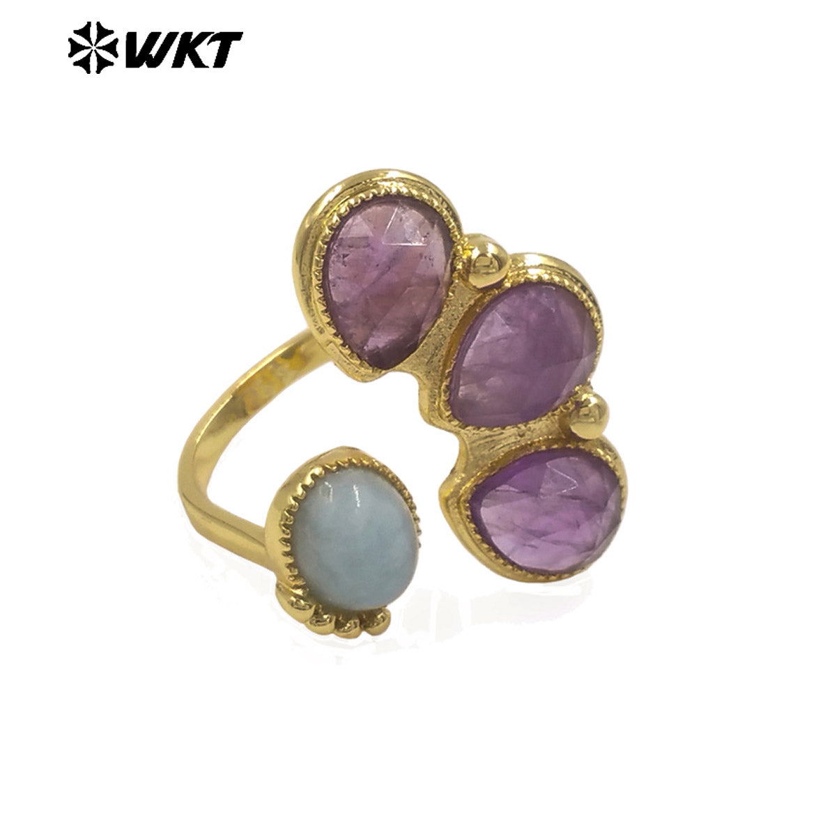 WT-R607 Wonerful Exclusive Design 18K Gold Plated Four Natural Gemstones Rings Adjustable Size For Lady Fashion Jewelry
