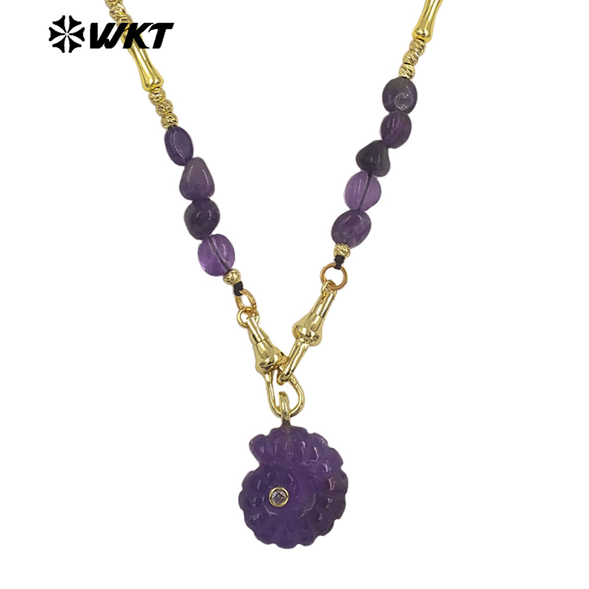 WT-N1520 Boutique Stone Beads Splicing Brass Chain With Natural Gemstones Carved Trumpet Pendant Necklaces For Friend Gift