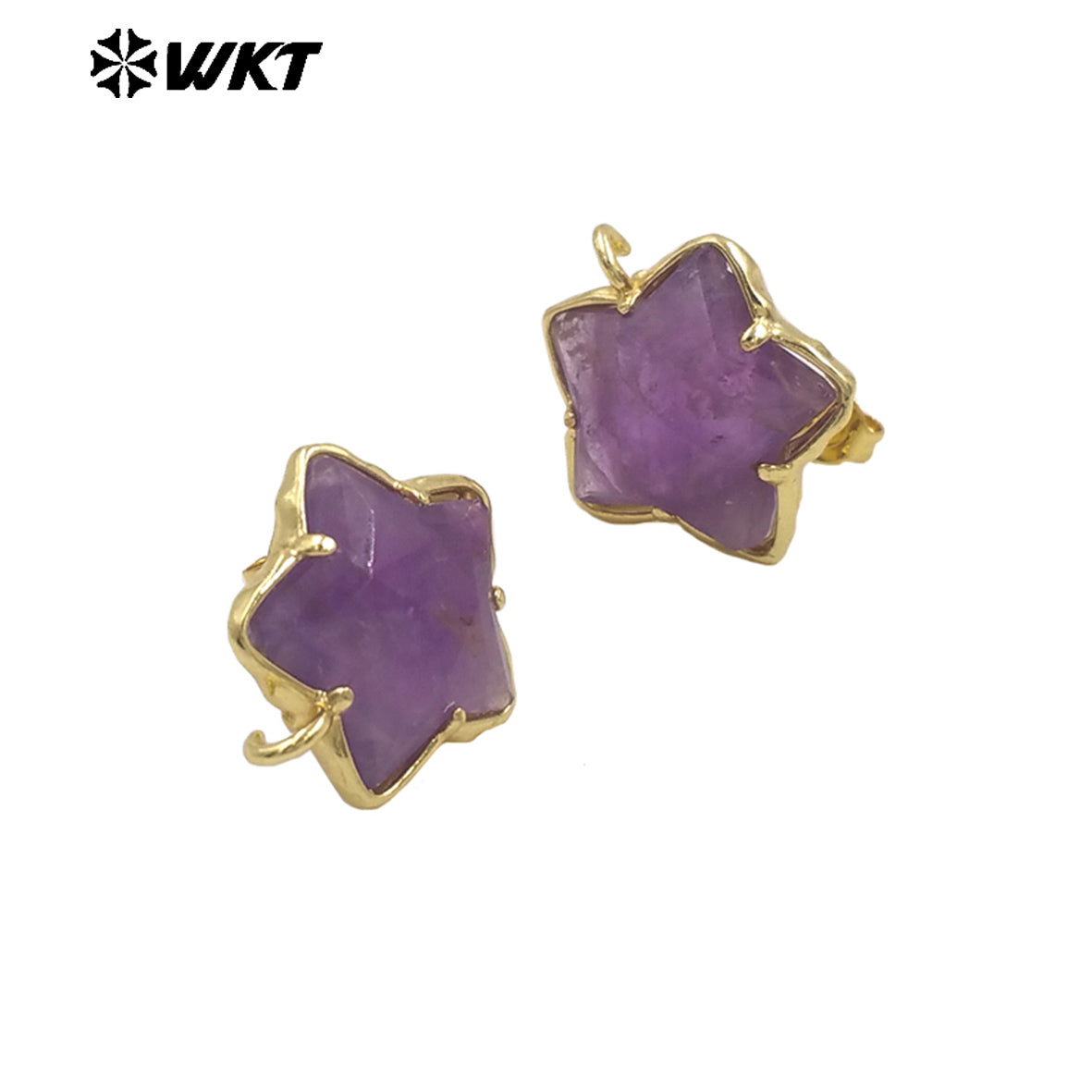 JFE119 Newest Fashion 18K Gold Plated Stone in Prong Setting With One Hoop Star Earring Studs Accessory