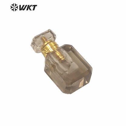 WT-P1573 WKT New Design Small Natural Stone Perfume Bottle Pendant Double Loops Gold Faceted Stone Carved Cube Perfume Bottle