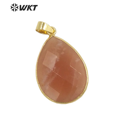 WT-P1896 WKT New Material Design 24MM Diamond Faceted Waterdrop Yellow Citrine Fluorite Stone Pendant for Earring Match