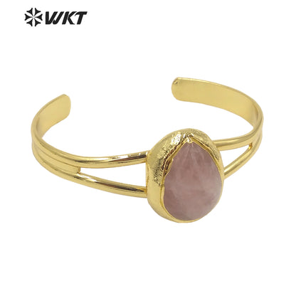 WT-B610 High Quality Charming Multicolor Gemstone Bangles Opening Adjustable Bangles 18k Gold Plated Natural Stone Bangles