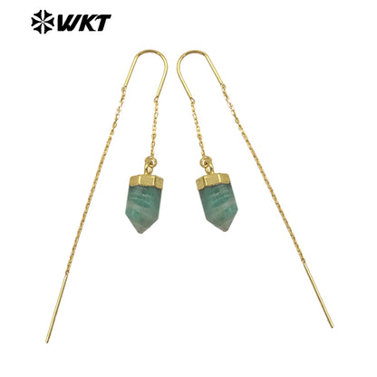 WT-E786 High Quality Delicate Gemstones Amethyst Stone With Gold Plated Geometric Hexagon Bullet Earrings Ladies Lovely Jewelry